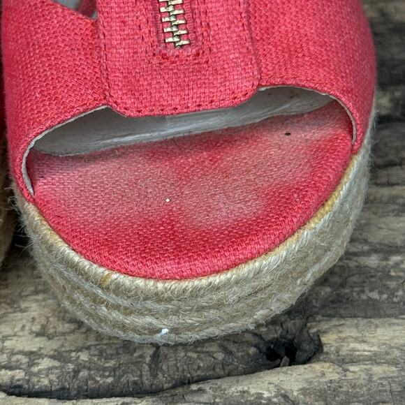 Michael Kors Coral Canvas Espadrille Wedge Sandals Women’s 8M Gold Zip Platform - Picture 4 of 13